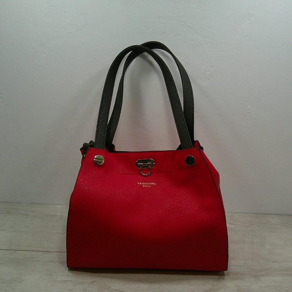 Francinel Paris Cherry Red & Brown Leather Satchel Purse | Pocketbook New w/tags - Picture 2 of 15